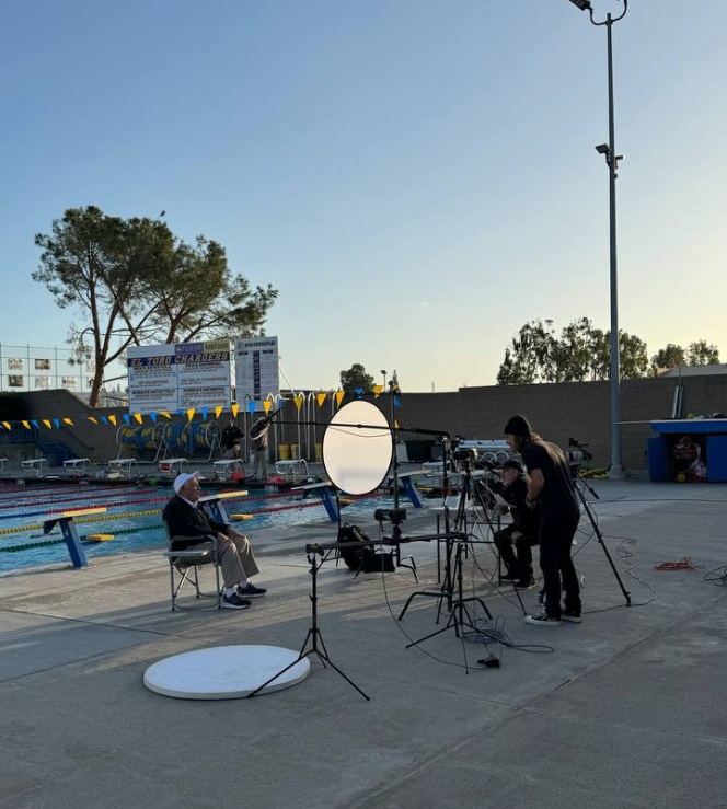 Filming an episode featuring Mark Schubert